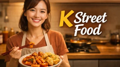 K Street Food prepared by a woman cooking Korean street food at home